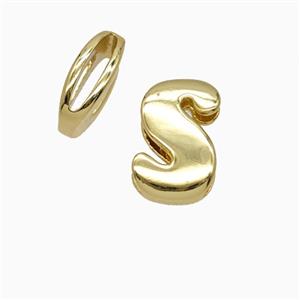 Copper Letter-S Beads Flat Hole Gold Plated, approx 8-14mm, 1.6-10mm hole