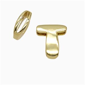 Copper Letter-T Beads Flat Hole Gold Plated, approx 8-14mm, 1.6-10mm hole