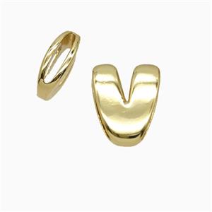 Copper Letter-V Beads Flat Hole Gold Plated, approx 8-14mm, 1.6-10mm hole