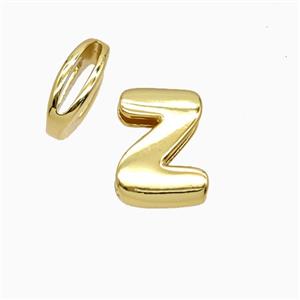 Copper Letter-Z Beads Flat Hole Gold Plated, approx 8-14mm, 1.6-10mm hole