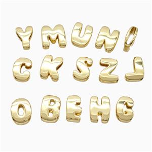 Copper Alphabet Beads Flat Hole Gold Plated Mixed Letters, approx 8-14mm, 1.6-10mm hole