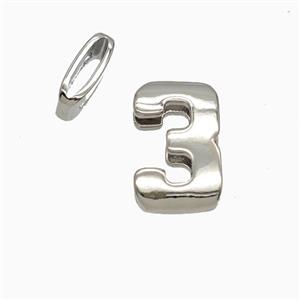 Copper Number-3 Beads Flat Hole Platinum Plated, approx 5-14mm, 1.6-10mm hole