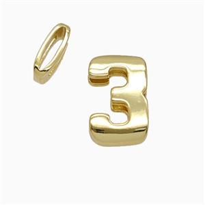 Copper Number-3 Beads Flat Hole Gold Plated, approx 5-14mm, 1.6-10mm hole