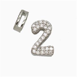 Copper Number-2 Beads Pave Zirconia Flat Hole Platinum Plated, approx 7-14mm, 1.6-10mm hole