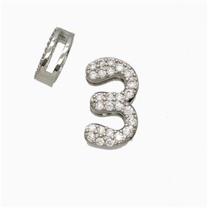 Copper Number-3 Beads Pave Zirconia Flat Hole Platinum Plated, approx 7-14mm, 1.6-10mm hole
