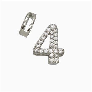 Copper Number-4 Beads Pave Zirconia Flat Hole Platinum Plated, approx 7-14mm, 1.6-10mm hole
