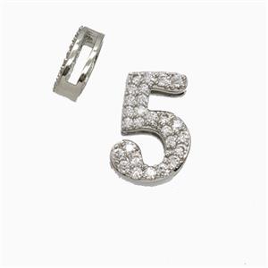 Copper Number-5 Beads Pave Zirconia Flat Hole Platinum Plated, approx 7-14mm, 1.6-10mm hole