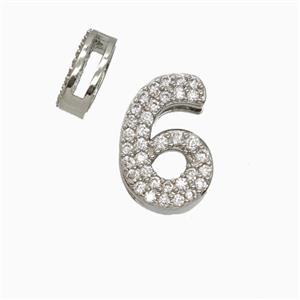 Copper Number-6 Beads Pave Zirconia Flat Hole Platinum Plated, approx 7-14mm, 1.6-10mm hole