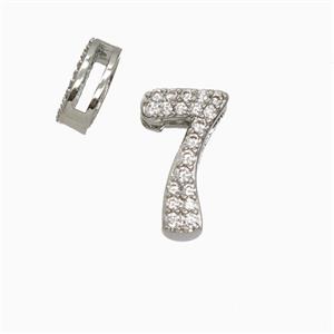 Copper Number-7 Beads Pave Zirconia Flat Hole Platinum Plated, approx 7-14mm, 1.6-10mm hole