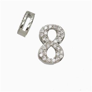 Copper Number-8 Beads Pave Zirconia Flat Hole Platinum Plated, approx 7-14mm, 1.6-10mm hole