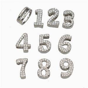 Copper Numbers Beads Pave Zirconia Flat Hole Platinum Plated Mixed, approx 7-14mm, 1.6-10mm hole