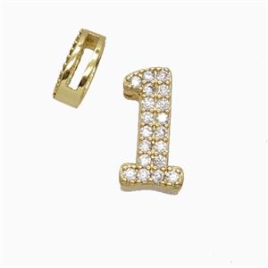 Copper Number-1 Beads Pave Zirconia Flat Hole Gold Plated, approx 7-14mm, 1.6-10mm hole
