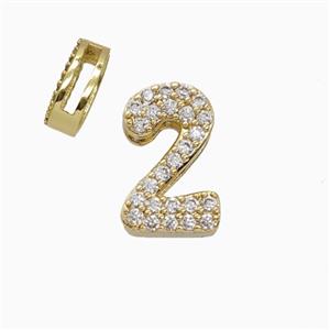 Copper Number-2 Beads Pave Zirconia Flat Hole Gold Plated, approx 7-14mm, 1.6-10mm hole