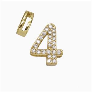 Copper Number-4 Beads Pave Zirconia Flat Hole Gold Plated, approx 7-14mm, 1.6-10mm hole