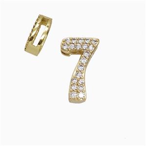 Copper Number-7 Beads Pave Zirconia Flat Hole Gold Plated, approx 7-14mm, 1.6-10mm hole