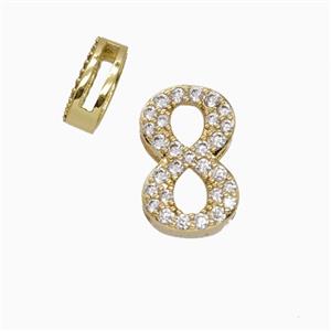 Copper Number-8 Beads Pave Zirconia Flat Hole Gold Plated, approx 7-14mm, 1.6-10mm hole