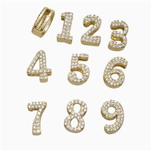 Copper Numbers Beads Pave Zirconia Flat Hole Gold Plated Mixed, approx 7-14mm, 1.6-10mm hole