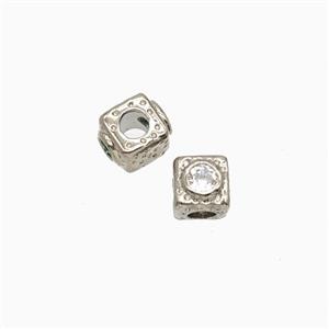 Copper Cube Beads Pave Zirconia Platinum Plated, approx 5mm