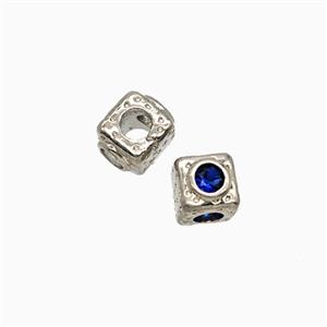 Copper Cube Beads Pave Zirconia Platinum Plated, approx 5mm