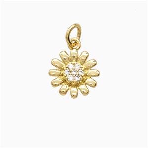 Copper Daisy Flower Pendant Pave Zirconia Gold Plated, approx 11mm