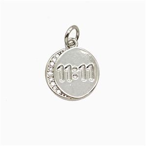 Copper Number Pendant Pave Zirconia Double Eleven 11 Platinum Plated, approx 12mm