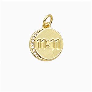 Copper Number Pendant Pave Zirconia Double Eleven 11 Gold Plated, approx 12mm
