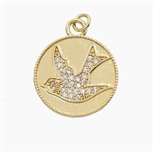Copper Birds Pendant Pave Zirconia Gold Plated, approx 20mm