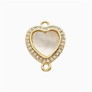 Copper Heart Connector Pave Zirconia Shell Gold Plated, approx 14mm
