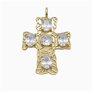 Copper Cross Pendant Pave Crystal Glass Gold Plated, approx 30-40mm
