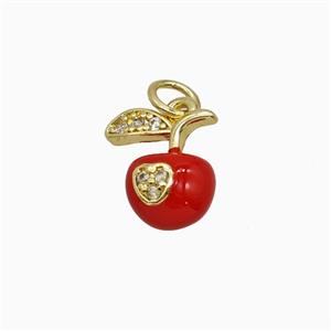 Copper Apple Pendant Pave Zirconia Enamel Gold Plated, approx 10-12mm