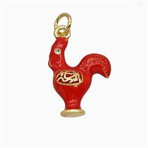 Copper Chicken Rooster Pendant Red Enamel Gold Plated, approx 13-18mm
