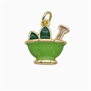 Mortar Pestle and Leaf Charms Copper Pendant Enamel Gold Plated, approx 14-16mm