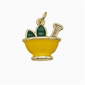 Mortar Pestle and Leaf Charms Copper Pendant Enamel Gold Plated, approx 14-16mm