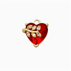 Copper Heart Pendant Pave Crystal Glass Leaf Gold Plated, approx 10mm