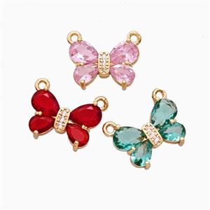 Copper Butterfly Pendant Pave Crystal Glass 2loops Gold Plated Mixed, approx 11-15mm