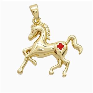 Copper Horse Pendant Clover Enamel Gold Plated, approx 18-22mm