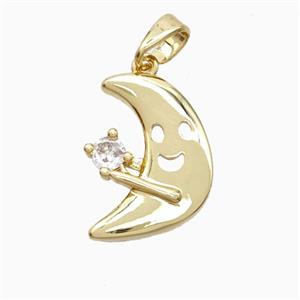 Copper Moon Pendant Pave Zirconia Gold Plated, approx 13-18mm