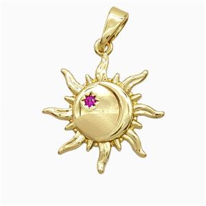 Copper Sun Pendant Pave Zirconia Gold Plated, approx 18mm