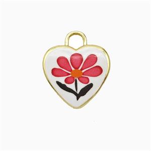 Copper Heart Pendant Painted Flower Gold Plated, approx 16mm