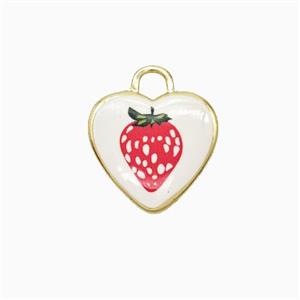 Copper Heart Pendant Painted Strawberry Gold Plated, approx 16mm