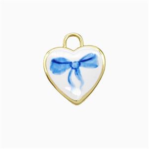 Copper Heart Pendant Painted Bowknot Gold Plated, approx 16mm
