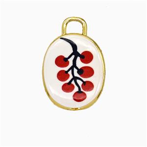 Copper Oval Pendant Painted Cherry Gold Plated, approx 13.5-17mm