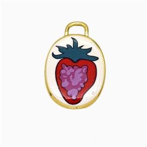 Copper Oval Pendant Painted Strawberry Gold Plated, approx 13.5-17mm