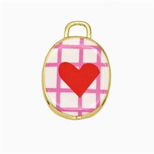 Copper Oval Pendant Painted Heart Gold Plated, approx 13.5-17mm
