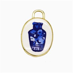 Copper Oval Pendant Painted Vase Gold Plated, approx 13.5-17mm