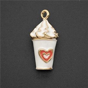 Copper Ice Cream Pendant White Enamel Cup Gold Plated, approx 9-17mm