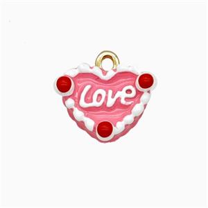Copper Heart Pendant Pink Enamel LOVE Gold Plated, approx 11-13.5mm