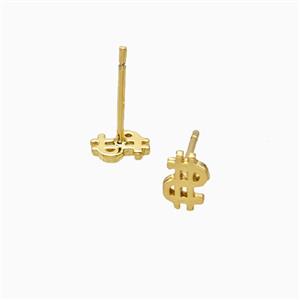 Copper US-Dollar Symbols Stud Earrings Gold Plated, approx 5-6mm