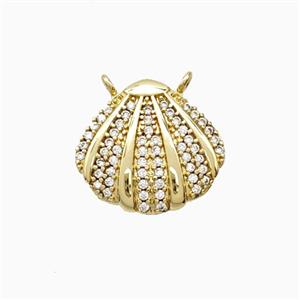 Copper Scallop Shell Pendant Pave Zirconia 2loops Gold Plated, approx 14-15mm