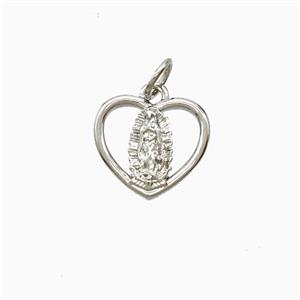 Copper Virgin Mary Heart Pendant Platinum Plated, approx 11-12.5mm